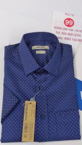 [Việt Tiến Sale] Sơ Mi Ngắn Tay - Regular Fit - Vạt Vuông - Họa tiết hình khối trên nền xanh navy  - size S (lẻ size)
