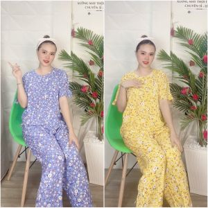 Bộ lanh mặc nhà đồ bộ tole nữ quần dài áo tay lỡ họa tiết hoa nhí thoi trang [CÓ SIZE] - TLD77