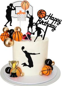 25 PCS Basketball Cake Toppers Black Gold Balls Cake Decorations Basketball Sports Theme Cake Decoration for Boy Birthday Party