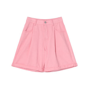 NIHAOKANONG | Quần Short Jeans Cổ Pleated Đa Màu
