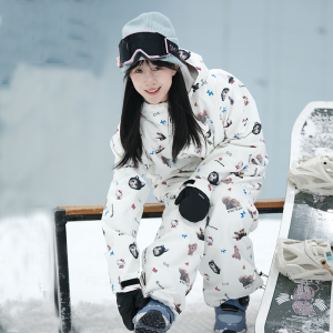 MUTUSNOW Dopaamine Snowboarding Suit Womens Thermal Cotton Lined Outdoor Cute Cartoon Daily Ski Jacket Polyester Filling