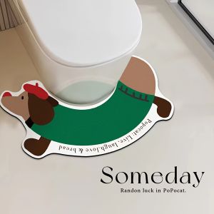 VIKAMA Cartoon Striped Puppy Toilet Floor Rug Bathroom Mat Non-Slip Waterproof Carpet Creative Carpet Decorative Carpet