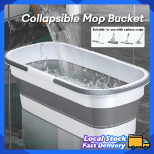 Collapsible Mop Bucket for All Type Of Cleaning Mop Silicone Folding 45CM Flat Mop Bucket With Handle Household Cleaning Tools