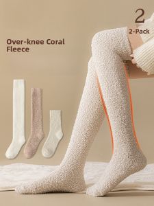 MiiOW | Thickened Coral Fleece Knee-high Socks Womens Autumn Winter Warm Knee Protector Long Tube Sleep High Tube Leggings Socks