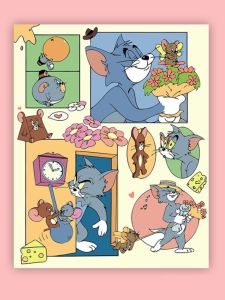 Digital DIY Sponge Bob Cartoon Hand-painted Oil Color Drawing Canvas Modern Simple Style Cat And Mouse Gift for Children