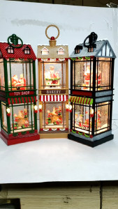 #036 Santa and Elves Lighted Water Two Story Swirling Snow Globe Christmas Decor