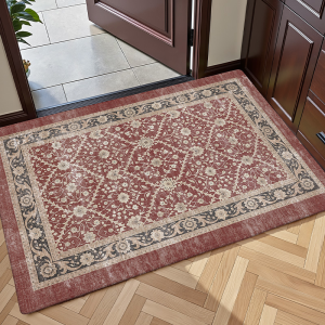 VIKAMA Boho Retro Navy Persian Style Rug Non Slip Decorative Floral Medallion Floor Mat For Bedroom Entryway Hallway Home Decor