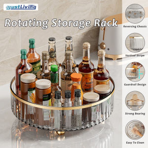JustLiving 1PC Clear 360° Rotating Box Kitchen Condiments Seasoning Rack Multipurpose Costmetics Skin Care Storage Tray Cabinet Organizer Storage Tray for Living Room