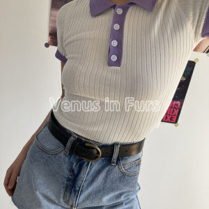 Áo Thun Tay Ngắn Cổ Polo Dệt Kim Ôm Vừa Vặn Thời Trang Cổ Điển Giảm Tuổi Tác Đa Năng Màu Sắc Ngắn Áo Thun Nữ Mùa Hè