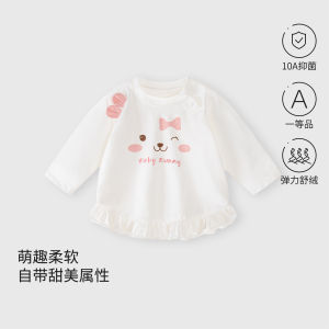Spring Autumn Fleece Long Sleeve Baby Girl T Shirt Ruffle Hem Sweet Infant Base Layer Top Comfortable Breathable Cotton Blend