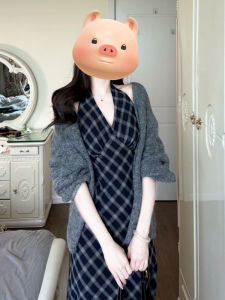 QINWEIYU | Elegant Plaid Turtleneck Wool Dress