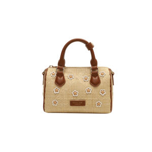Floral Holiday Boston Handbag Straw Texture