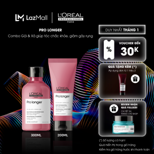 Combo Dầu gội 300ml và dầu xả dưỡng tóc dài mềm mượt giảm gãy rụng chẻ ngọn chuyên nghiệp Pro Longer - Dành cho tóc dài dễ đứt gãy chẻ ngọn