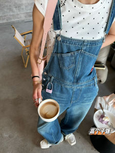 Extended Length Pure Color Womens Denim Overalls Straight Leg Loose Fit High Waist Jeans Casual Versatile Spring Summer