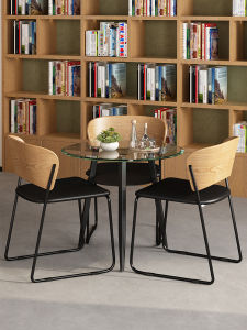 Nordic Style Tempered Glass Double Layer round Table And Chair Set for Reception Beauty Salon Business Meetings Modern Simple Design