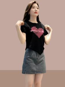 เสื้อยืดคอกลมแขนสั้นผ้าฝ้ายแท้ 2025 ใหม่ ทรงเข้ารูป เทรนด์ฤดูร้อน สำหรับผู้หญิง เสื้อผ้าทำงานสไตล์เกาหลี ลำลอง