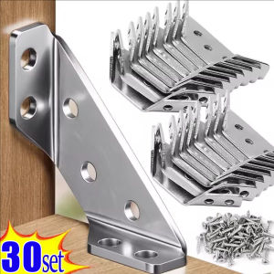 30 ชิ้น ข้อต่อมุมเฟอร์นิเจอร์อเนกประสงค์ / โครงยึดมุมสแตนเลสพร้อมสกรู / โครงยึดสามเหลี่ยมแบบใช้งานหนักสำหรับเฟอร์นิเจอร์ไม้ ตู้
