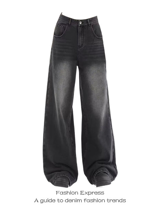 Quần Jeans Denim Ống Rộng Lưng Thấp Màu Đen Phong Cách Mỹ Retro Cho Nữ ...