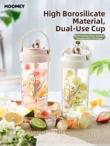 HOOMEY | High Aesthetic Portable Glass Cup For Women With Straw And Tea Separator
