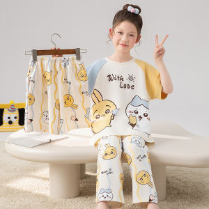 QIANSHUIMILU | Summer Lightweight Breathable Cotton 3-Piece Set Girls Sleepwear