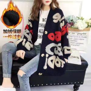 Áo Len Cardigan Dệt Kim Dày Lót Lông Cừu Cho Nữ Mùa Thu Đông Rộng Rãi Cho Học Sinh Trung Học Phổ Thông Và Tiểu Học Áo Khoác Ngoài Cho Bé Gái