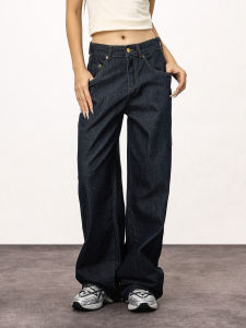 Deep Blue Straight Leg Jeans Loose Casual Pants Men Women CTBCaptainbeer American Style Long Trousers Natural Waist Zipper