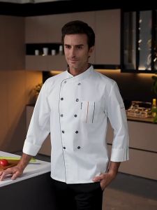 Double-breasted Chef Uniform Long Sleeve Hotel Restaurant Kitchen Uniform Breathable Chef Clothes For Male and Female Chefs