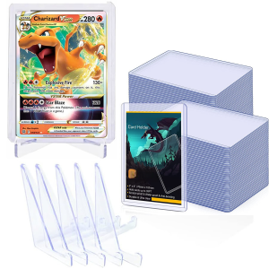 1-10pcs Hard Plastic Cards Sleeves And Stand Display Set For Yugioh Pokemon Baseball Football Game Card Trading Protectors