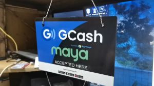 GCASH X MAYA DOOR BANNER 7.8X5.5 SINTRABOARD