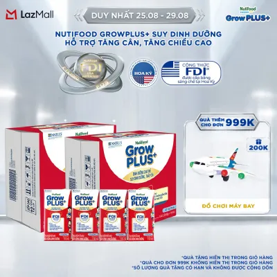 Combo 2 Thùng 24 hộp Sữa Nước Pha Sẵn Nutifood GrowPLUS+ Suy Dinh Dưỡng (Đỏ) - Hỗ Trợ Tăng Cân Tăng Chiều Cao Ít đường 110ml - Trên 1 tuổi (Bao bì tùy đợt nhập hàng)