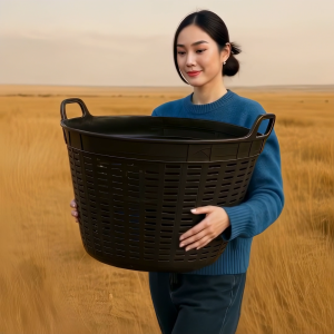 เข่งพลาสติก จัมโบ้ เบอร์1 (กว้าง66ซม-สูง52ซม) เข่งผลไม้ เข่งกลม เข่งใส่ทุเรียน เข่งทุเรียน ตะกร้าทุเรียน ตะกร้าพลาสติก