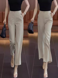 High Waist Wide Leg Pants Ice Silk Cotton Linen Nine Points Straight Cut Loose Fit Casual Trousers for Women Summer New Style