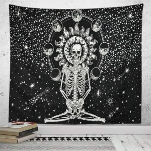 VIKAMA Biểu Đồ Sao Hoàng Đạo Tấm Thảm Đen Trắng Chiêm Tinh Học Tarot Treo Tường Cho Phòng Ngủ Trang Trí Phòng Khách Polyester Không Dệt In