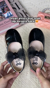 Kasut Budak Perempuan 6M-3Y Kids Girl Shoes Shiny Leather Mesh Bow Kasut Baby Girl Shoe Toddler Kasut Jalan Anak Selipar