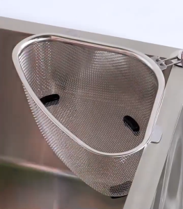 🔥 Sink Strainer Triangle Standing Drain Basket Stainless Steel Kitchen Filter Net Basket Leakage Washing Basket Holder Storage Rack
