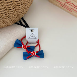 Retro Red Blue Color Collision Butterfly Knot Hairband Denim Large Elastic Band Girls Hair Accessory Cute Stylish Hair Tie