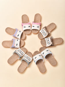 รองเท้าแตะเด็กลายผ้าลินินฤดูใบไม้ผลิและฤดูร้อนสำหรับครอบครัวสามคน รองเท้าแตะเด็ก รองเท้าแตะในบ้าน รองเท้าแตะเด็กชายและเด็กหญิง