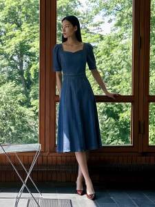 Vero Moda | New Summer Style Puffy Sleeves 3D Bow A-Line Waist-Cinching Denim Dress