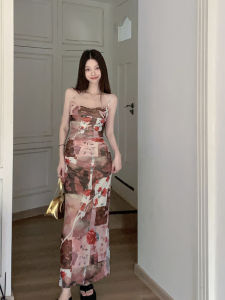 Váy Lưới Ren in Hoa Hồng Đỏ Thanh Lịch Mùa Đông 2025 Váy Nữ Mùa Thu Thường Ngày Dáng Chữ a Không Tay in Hoa Phong Cách Mỹ