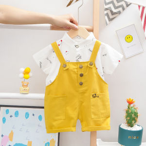 Anak laki laki Kemeja Tersenyum Celana Bib Kasual Kapas Baju anak anak Katun Pakaian Setelan