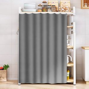 Storage Shelf Storage Cabinet Dustproof Shade Curtain Bookcase Ugly Curtain Iron Rack Self-Adhesive Slide Rail Pure Color Cloth Curtain