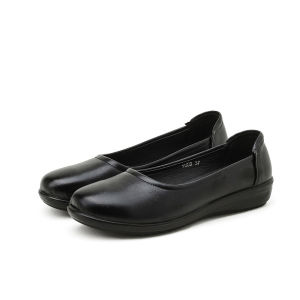Glossy Surface Flat Heel Womens Shoes Commuting Anti-Slip round Head Hotel Staff Shoes Black Work Shoes for Working Mothers