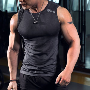 Workout Clothes Mens Tight Vest Sleeveless Sports T-shirt Elastic Quick-Drying Breathable Running Waistcoat Personal Trainer Customization