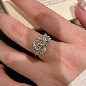 Silver Rose Flower Ring Brushed Finishing Elegance Sensation Stylish Index Finger Ring High-End Feeling Fresh Outing Ring