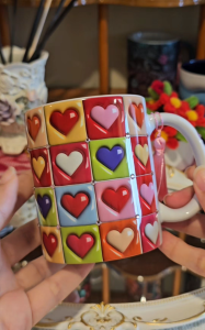 3D Hearts Design Coffee/drink Colorful Ceramic Sublimation Mug (with crystals) for gift/anniversary/wedding/mothers day
