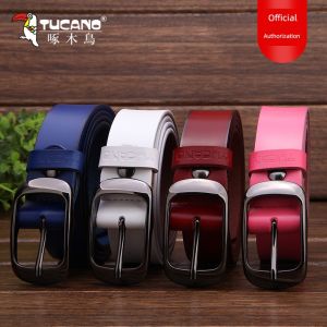 Tucano Woodpecker Belt for Women Fashion Leather Pin Buckle Belt K-style Minimalist Versatile Cowhide Pant Belt