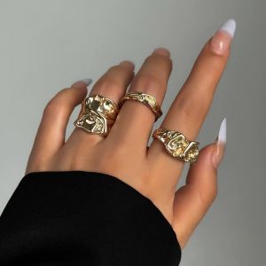 Punk 3pcs/set Chunky Irregular Cuff Rings for Women Geometric Adjustable Open Finger Nail Rings Fashion Statement Jewelry Girls