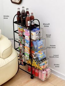 Home Use Narrow Floor Standing Storage Rack Living Room Sofa Side Snack Beverage Cart Organizer Multi-Layer Iron Storage Shelf