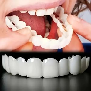 2 Sets Invisible Fake Teeth Kit 2 Upper 2 Lower Veneers with Brush and Storage Box for Men Women