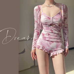 Tagkita Girls One-Piece Swimsuit Long Sleeve Cover-Up Slimming Design Casual Swimwear Pure Desire Teenage Fashion Sensation